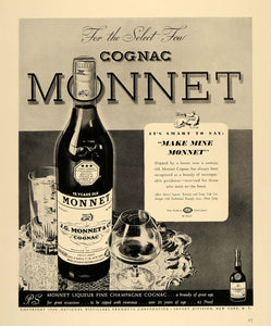 1938 Ad J.G. Monnet Cognac Brandy Liqueur Glass - ORIGINAL ADVERTISING F2A
