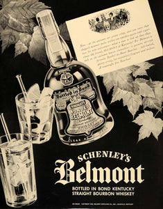 1938 Ad Schenley Belmont Kentucky Bourbon Whiskey Horseback Riders Leaves F2A