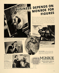 1938 Ad Monroe Calculating Machine United Air Lines - ORIGINAL ADVERTISING F2A