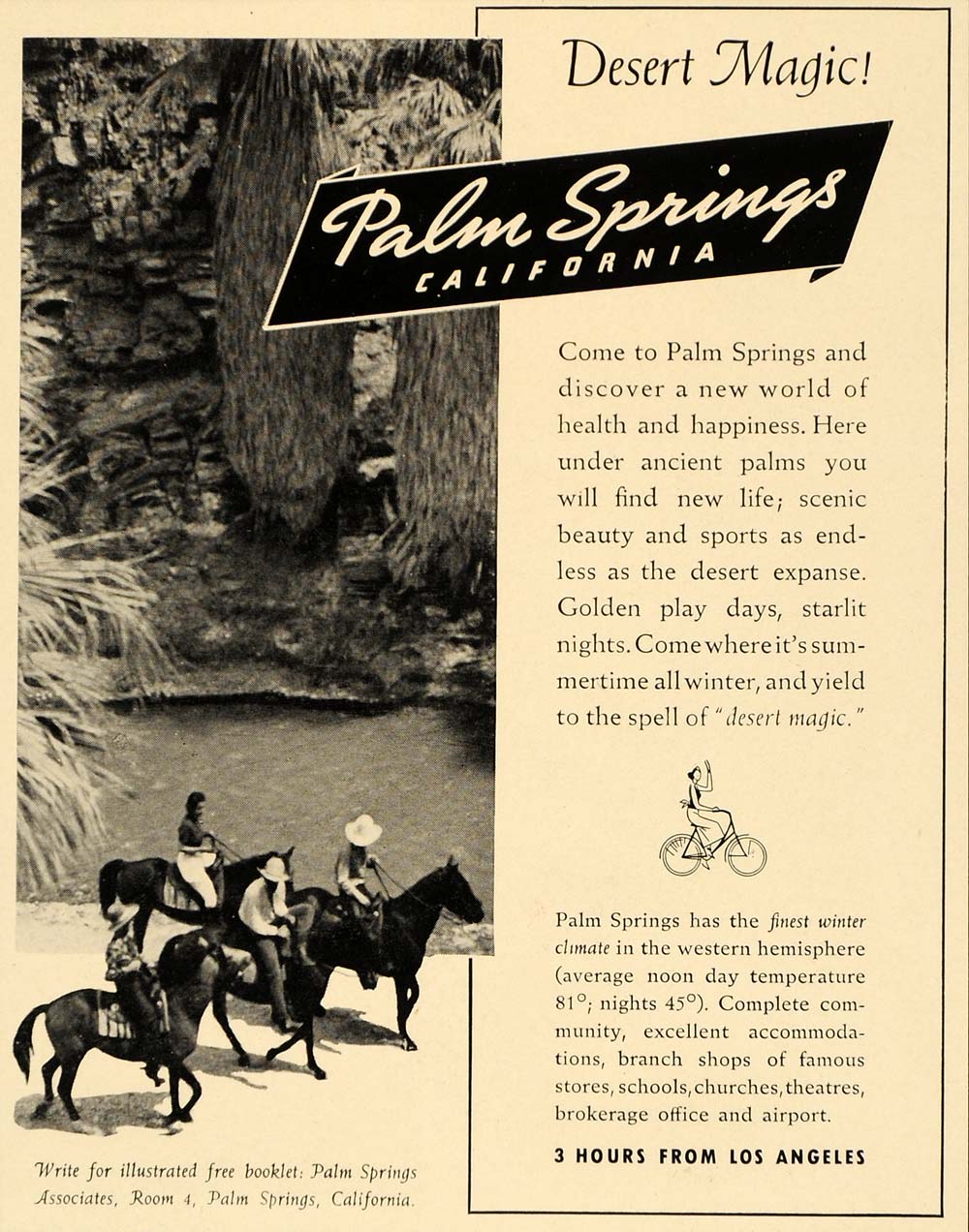 1938 Ad Palm Springs California Desert Tourism Travel - ORIGINAL ADVERTISING F2B