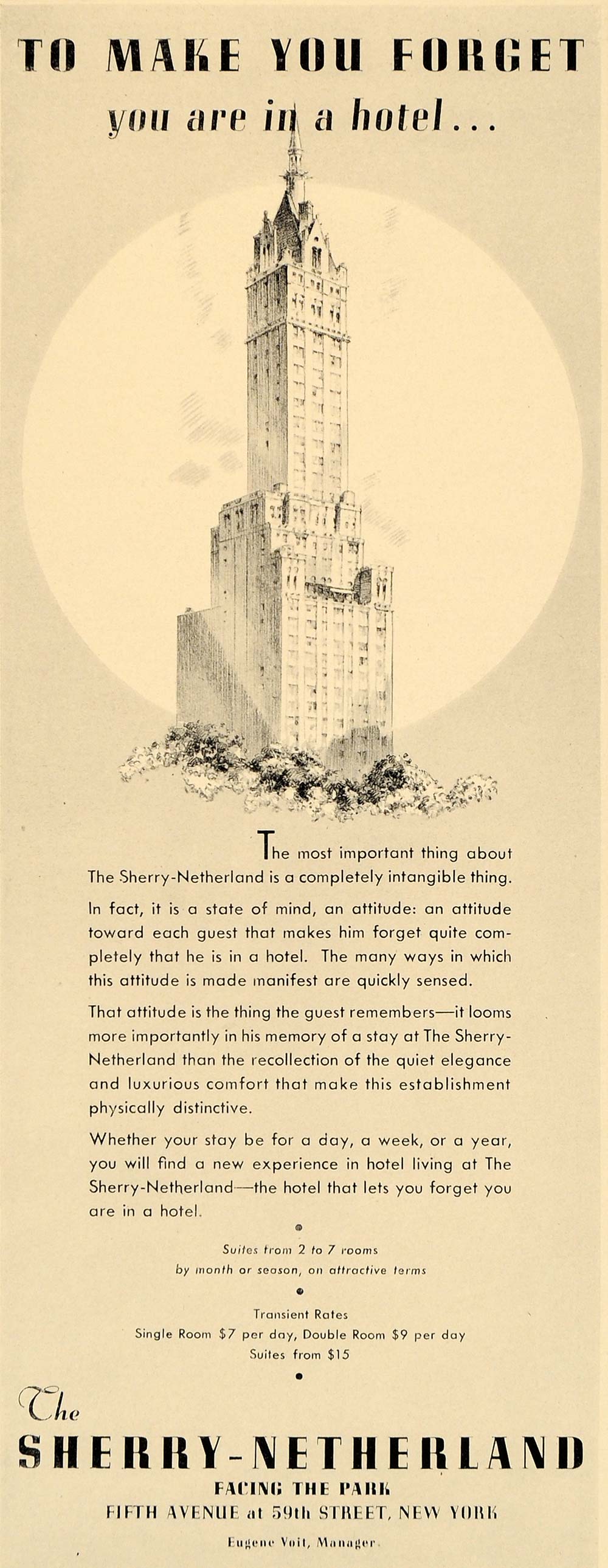 1938 Ad Sherry Netherland Hotel Luxury Resort Tourism - ORIGINAL ADVERTISING F2B