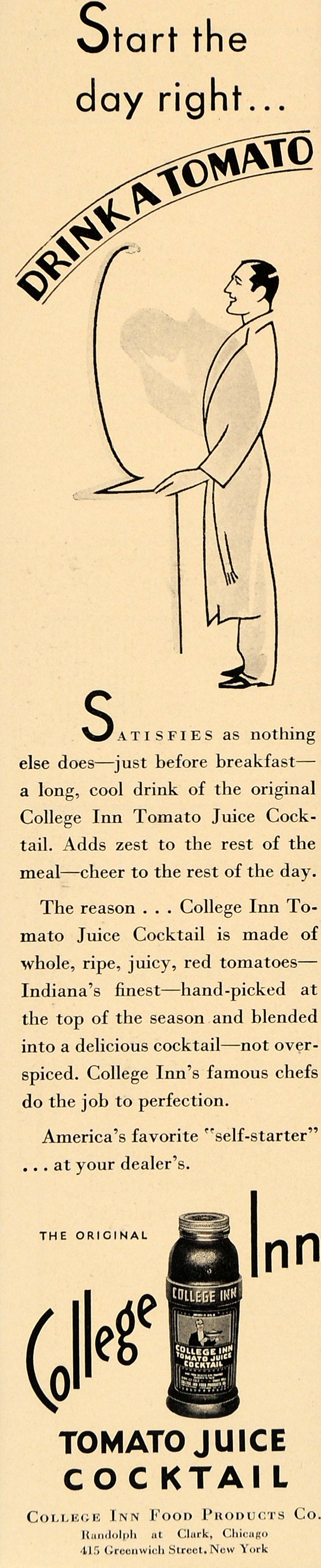 1931 Ad Chicago IL Tomato Juice Cocktail College Inn Food Products Vegetable F2B