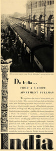 1931 Ad India Pullman Railway Railroad Tourism Travel - ORIGINAL ADVERTISING F2B