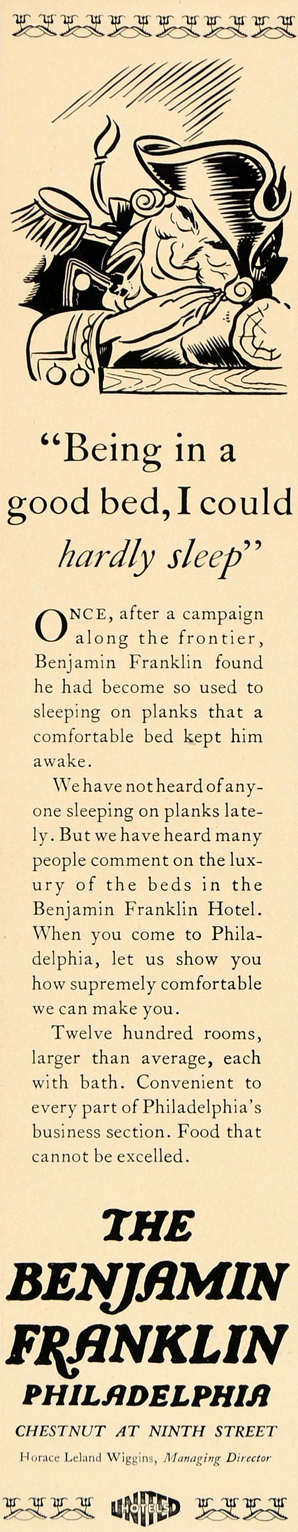 1931 Ad Benjamin Franklin Hotel Philadelphia Luxury - ORIGINAL ADVERTISING F2B