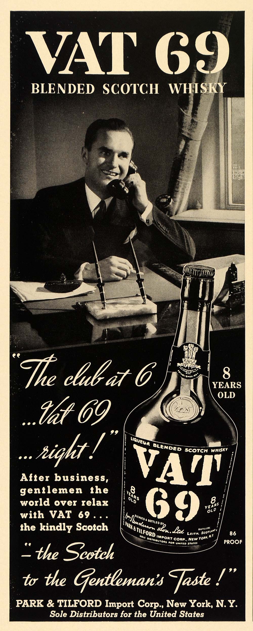 1938 Ad Vat 69 Scotch Park Tilford Liquor Alcohol - ORIGINAL ADVERTISING F2B