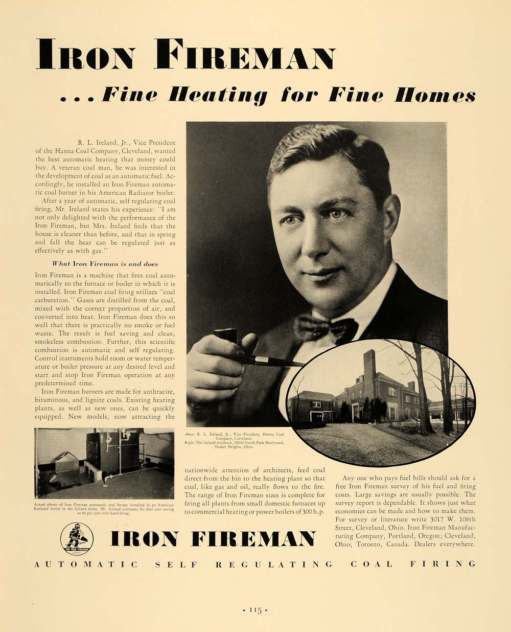 1935 Ad Iron Fireman Coal Firing R. L. Ireland Jr Hanna - ORIGINAL F3A