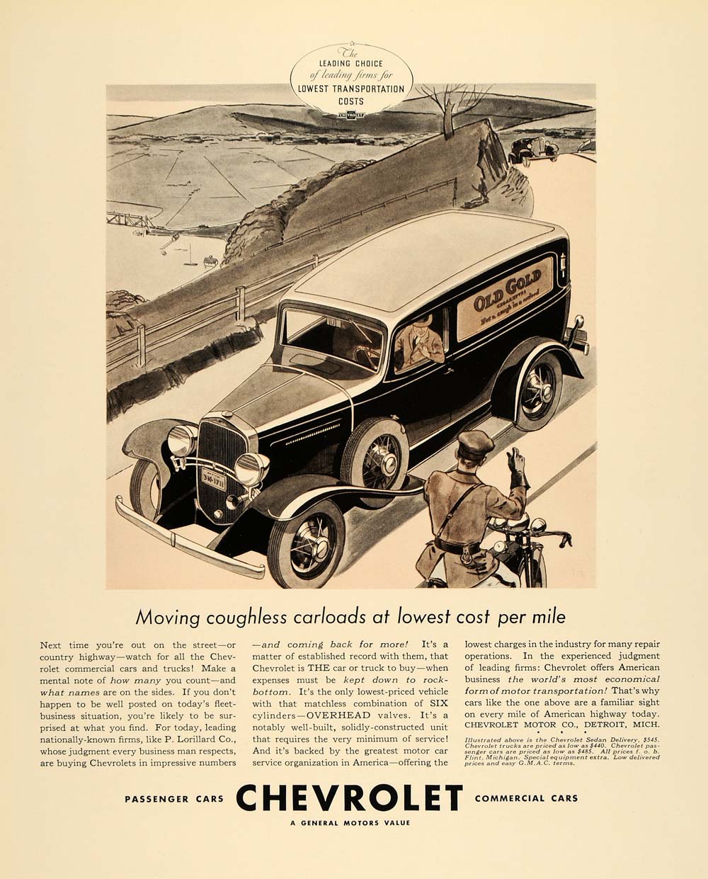 1933 Ad General Motors Chevrolet Car Old Gold Cigarette - ORIGINAL F3A