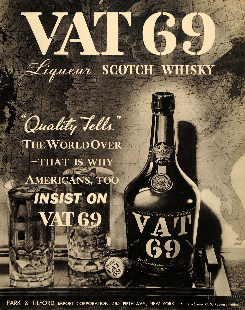 1935 Ad Park Tilford Sanderson's Vat 69 Scotch Whisky - ORIGINAL ADVERTISING F3A
