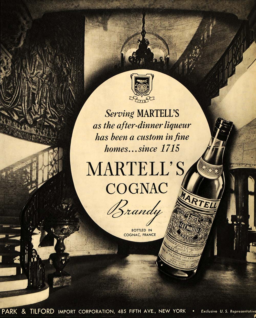 1935 Ad Park & Tilford Martell Cognac Spiral Staircase - ORIGINAL F3A
