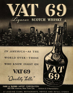 1935 Ad Park & Tilford Vat 69 Scotch Whisky Skyline - ORIGINAL ADVERTISING F3A