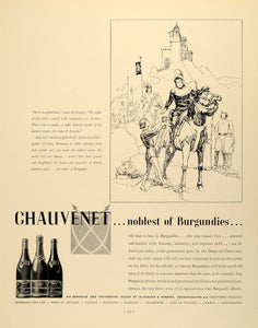 1935 Ad McKesson Robbins Chauvenet Red Wine Knight Horse Artist T. E F3A