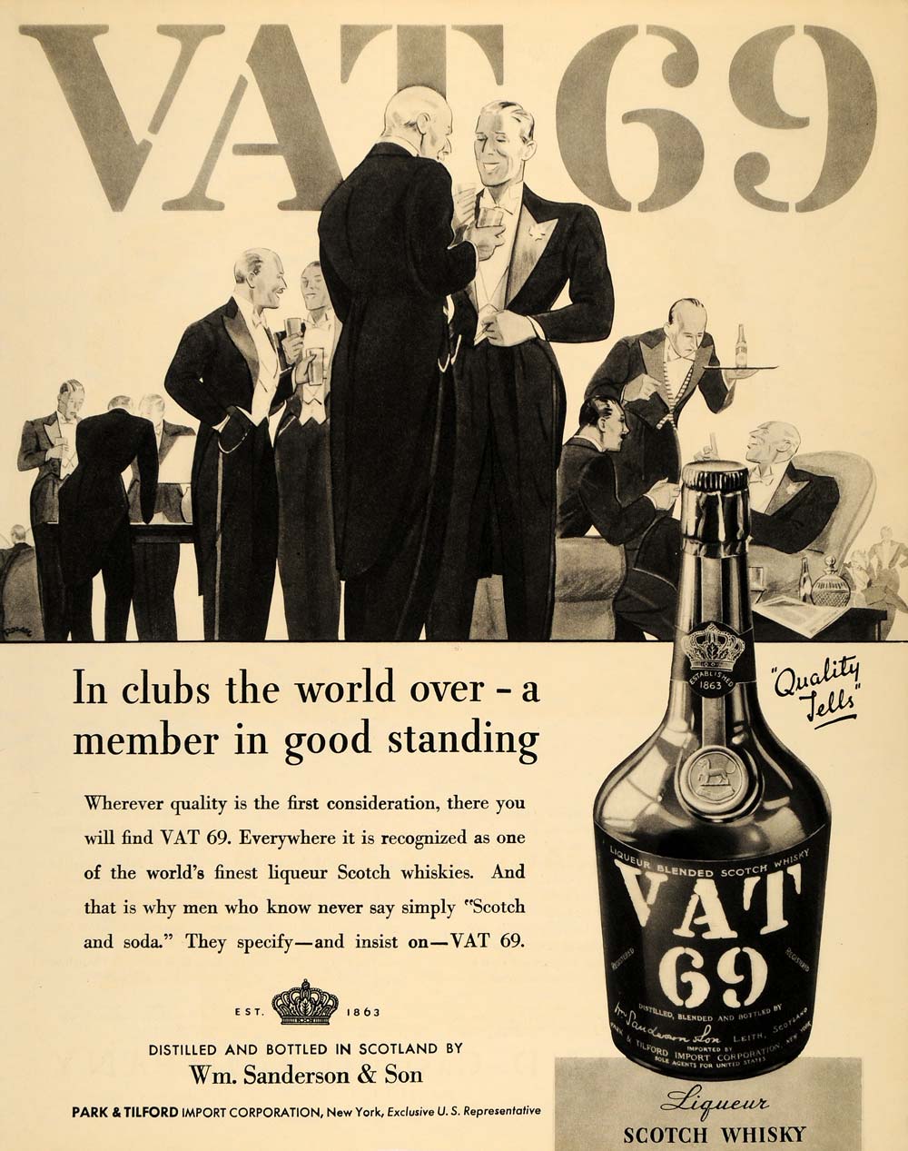 1935 Ad Park & Tilford Vat 69 Liqueur Scotch Whisky - ORIGINAL ADVERTISING F3A
