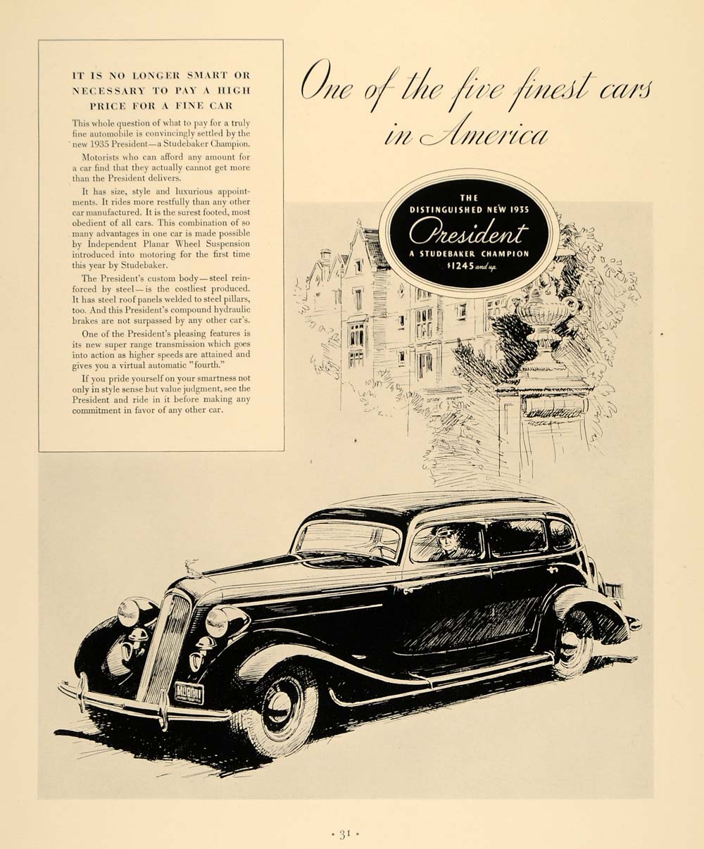 1935 Ad New President Studebaker Champion Automobile - ORIGINAL ADVERTISING F3A
