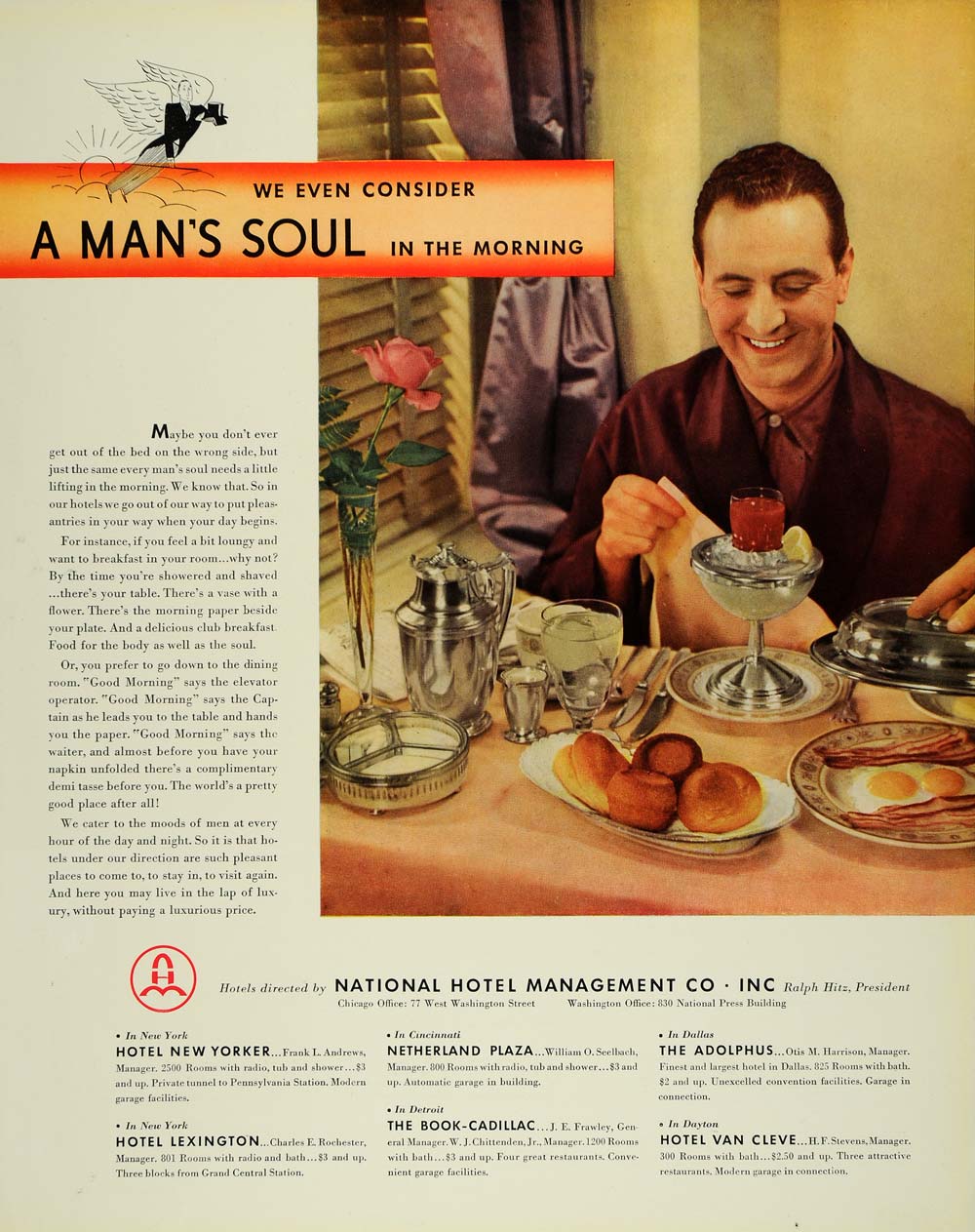 1935 Ad National Hotel Management Breakfast Morning - ORIGINAL ADVERTISING F3A