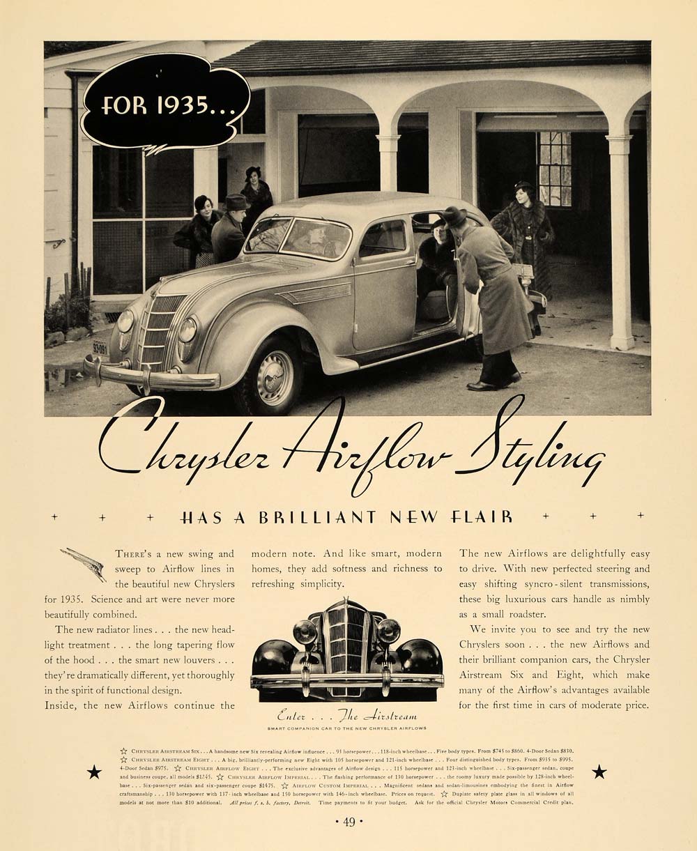 1935 Ad Chrysler Airflow Airstream Six Eight Automobile - ORIGINAL F3A