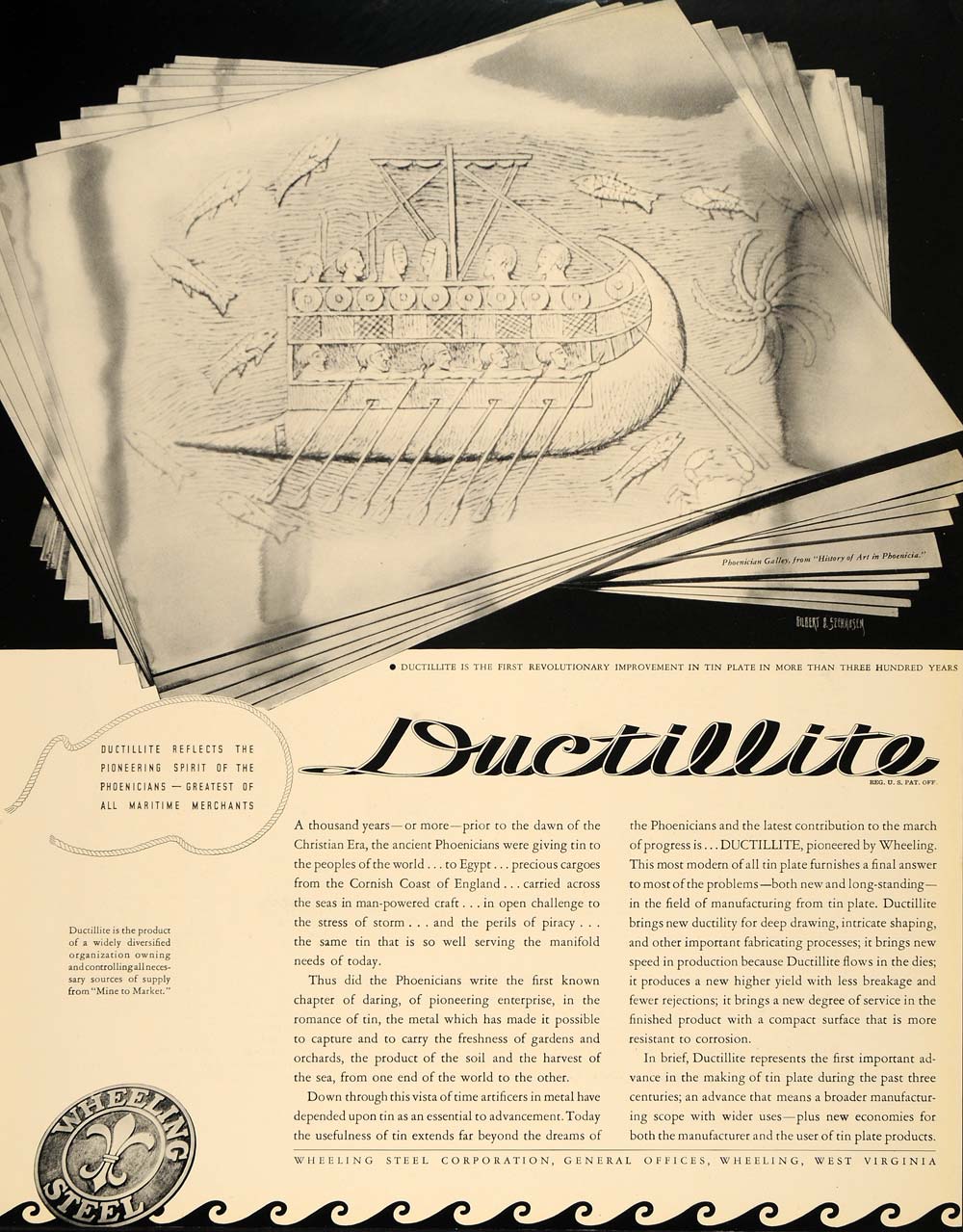 1935 Ad Wheeling Steel Ductillite History Art Seehausen - ORIGINAL F3A