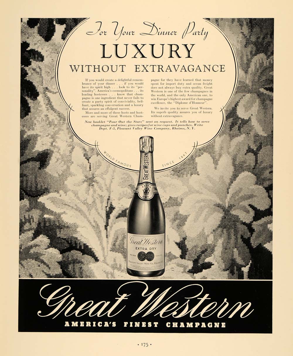 1935 Ad Great Western Champagne Alcoholic Beverage - ORIGINAL ADVERTISING F3A