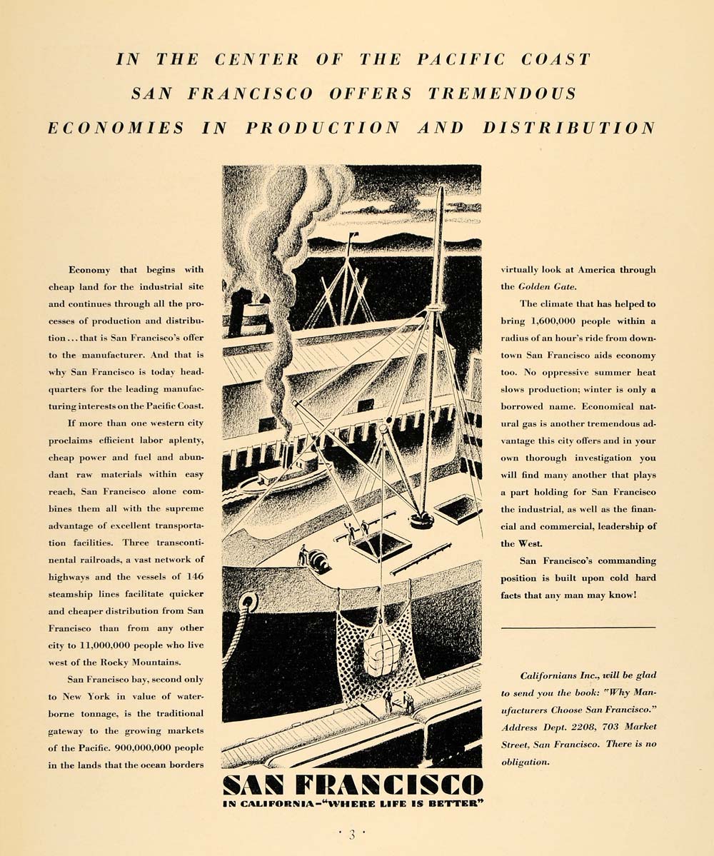 1930 Ad San Francisco Californian Economy Production - ORIGINAL ADVERTISING F3A