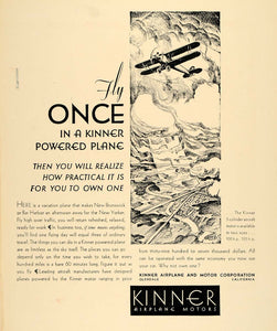 1930 Ad Kinner Airplane Motors Aviation Illustration - ORIGINAL ADVERTISING F3A