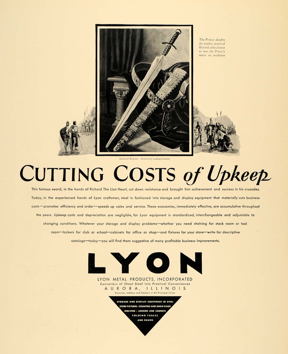 1930 Ad Lyon Metal Products Steel Gassner Richard Sword - ORIGINAL F3A