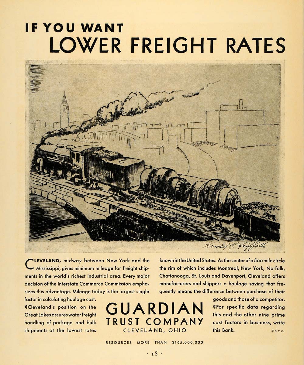 1930 Ad Guardian Trust Cleveland Train Harold Griffith - ORIGINAL F3A
