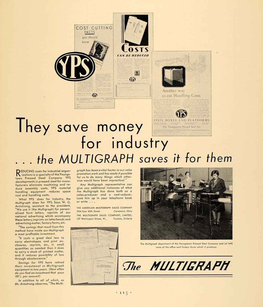 1930 Ad American Multigraph Youngstown Pressed Steel - ORIGINAL ADVERTISING F3A