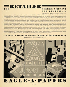 1930 Ad American Writing Eagle Paper Retailer Holoyke - ORIGINAL ADVERTISING F3A