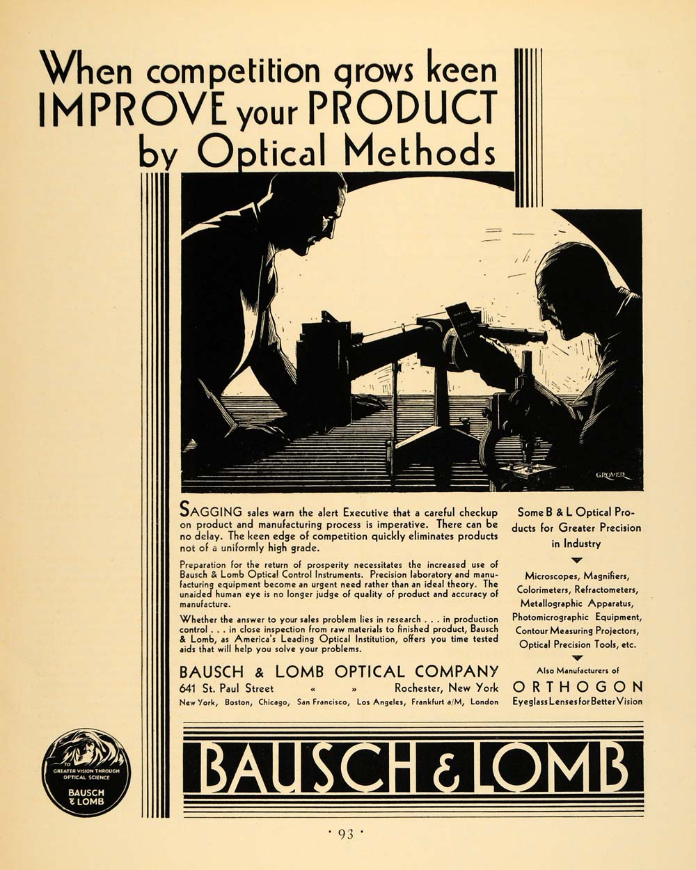 1930 Ad Bausch & Lomb Optical Products Microscope Art - ORIGINAL ADVERTISING F3A