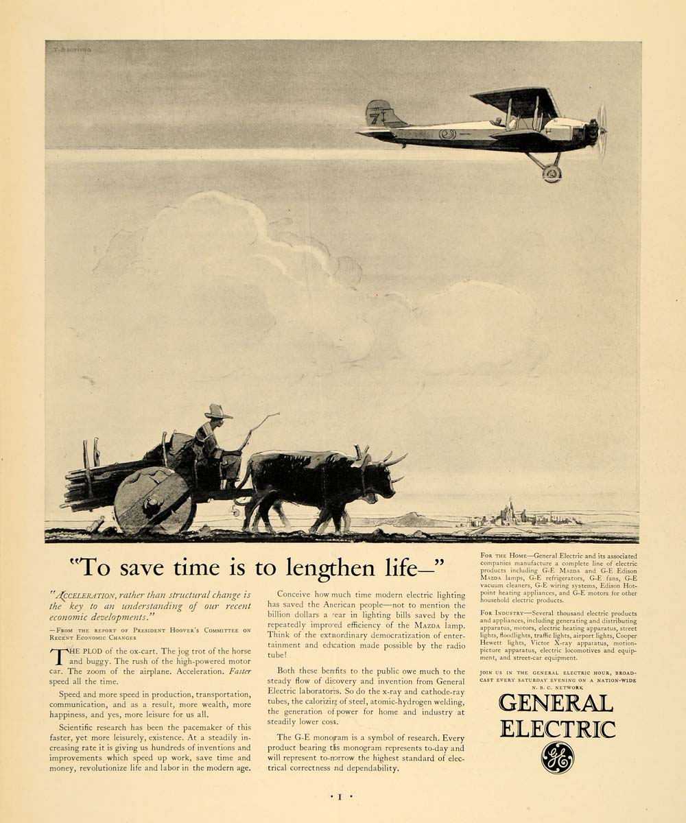 1930 Ad General Electric Appliances Illustration Plane - ORIGINAL F3A