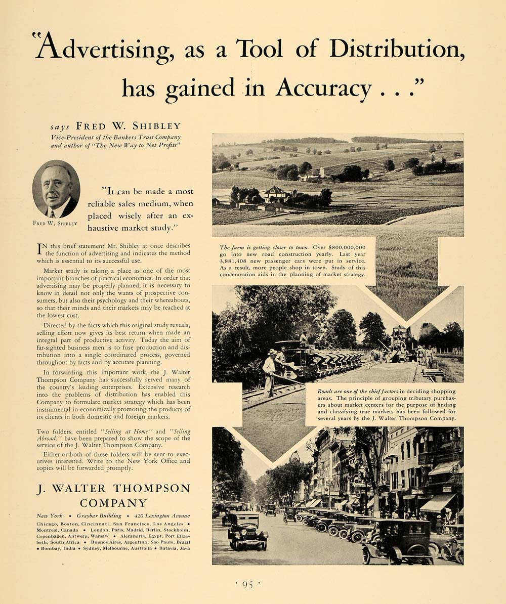 1930 Ad J Walter Thompson Advertising Fred W Shibley - ORIGINAL ADVERTISING F3A