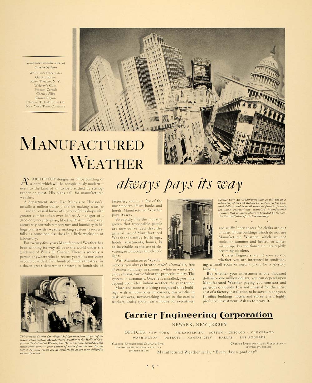 1930 Ad Carrier Engineering Newark Architect Macy's - ORIGINAL ADVERTISING F3A