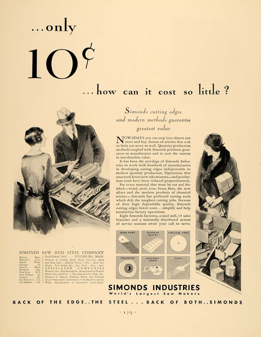 1930 Ad Simonds Industries Steel Saw Wood Iron Brass - ORIGINAL ADVERTISING F3A - Period Paper
