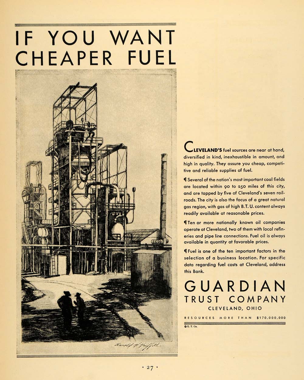 1930 Ad Guardian Trust Fuel Cleveland Oil Griffith - ORIGINAL ADVERTISING F3A