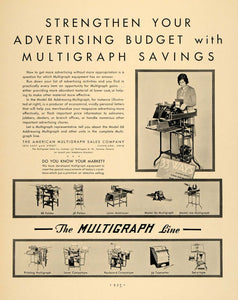 1930 Ad American Multigraph Sales Keyboard Typesetter - ORIGINAL ADVERTISING F3A