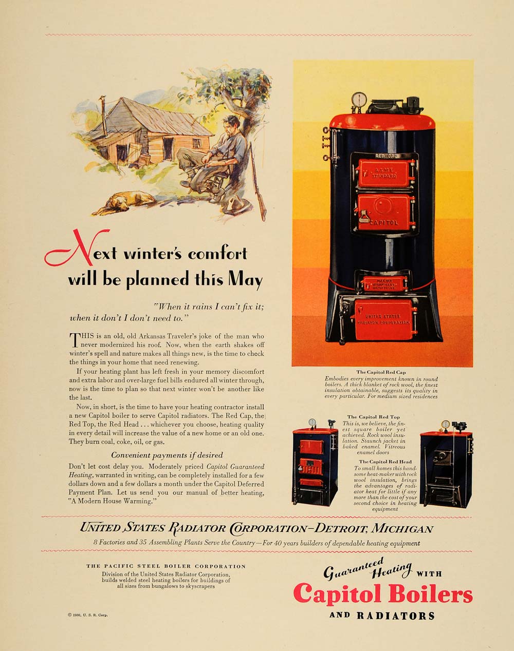 1930 Ad Capitol Boilers United States Radiator Red Cap - ORIGINAL F3A