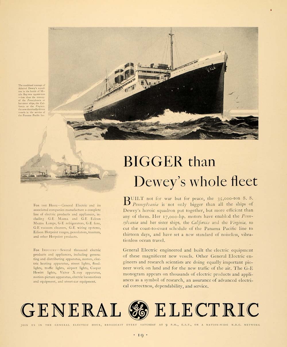 1930 Ad General Electric Dewey Mazda Lamps Edison Ship - ORIGINAL F3A