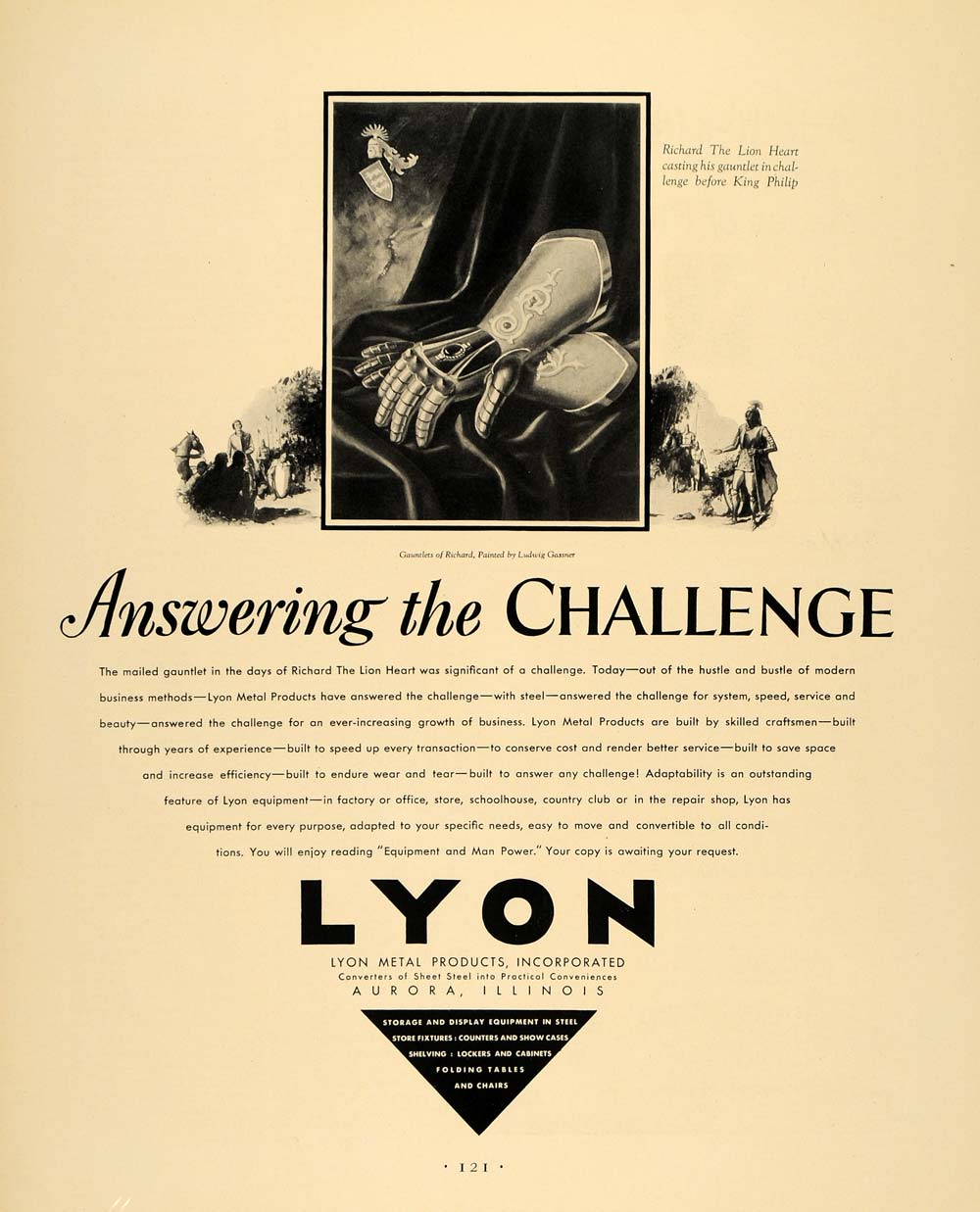 1930 Ad Lyon Metal Richard Lion King Philip Gauntlet - ORIGINAL ADVERTISING F3A