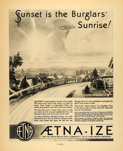 1930 Ad Aetna Insurance Burglar Accident Sunset Sunrise - ORIGINAL F3A