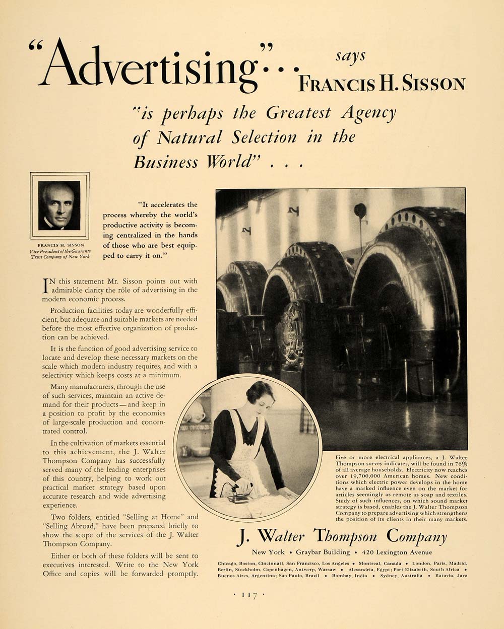 1930 Ad J. Walter Thompson Advertising Marketing Sisson - ORIGINAL F3A