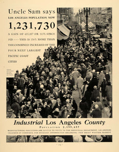 1930 Ad Los Angeles Industrial Population Uncle Sam - ORIGINAL ADVERTISING F3A