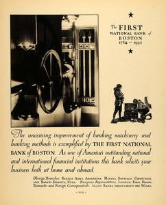 1930 Ad First National Bank Boston Vault Colonial Times - ORIGINAL F3A