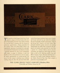 1930 Ad Clark Grave Vault Bronze Copper Columbus Ohio - ORIGINAL ADVERTISING F3A