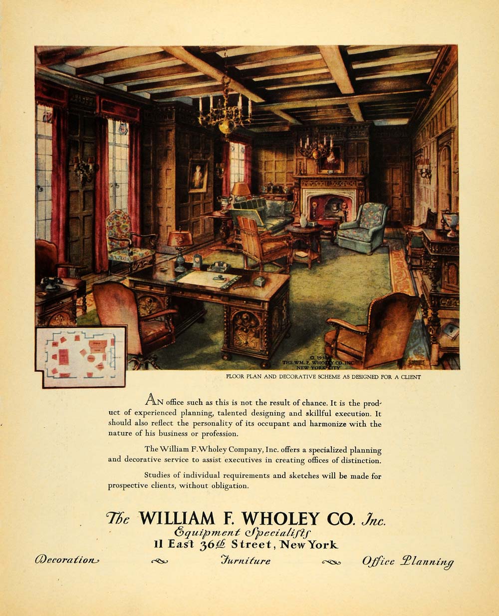 1930 Ad William F. Wholey Furniture Office Floor Plan - ORIGINAL ADVERTISING F3A