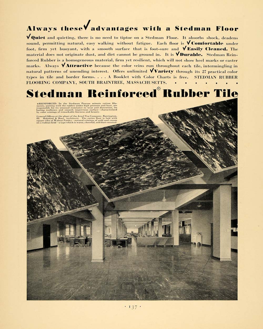 1930 Ad Stedman Reinforced Rubber Tile Jewel Tea Floor - ORIGINAL F3A