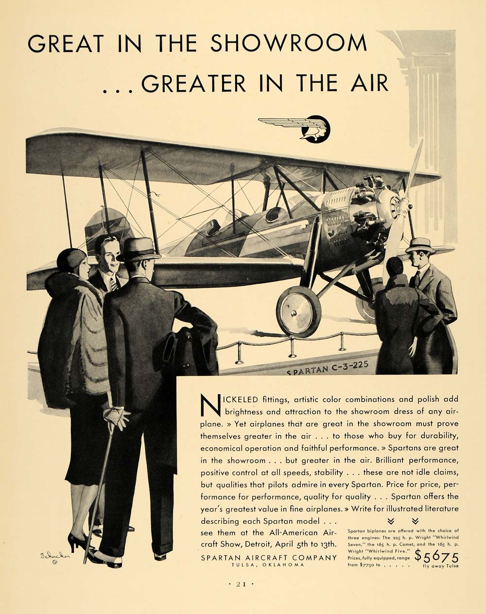 1930 Ad William G. Skelly Spartan Aircraft Tulsa - ORIGINAL ADVERTISING F3A