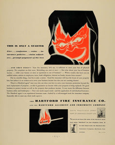1930 Ad Hartford Fire Accident Insurance Indemnity Matches Coverage F3A
