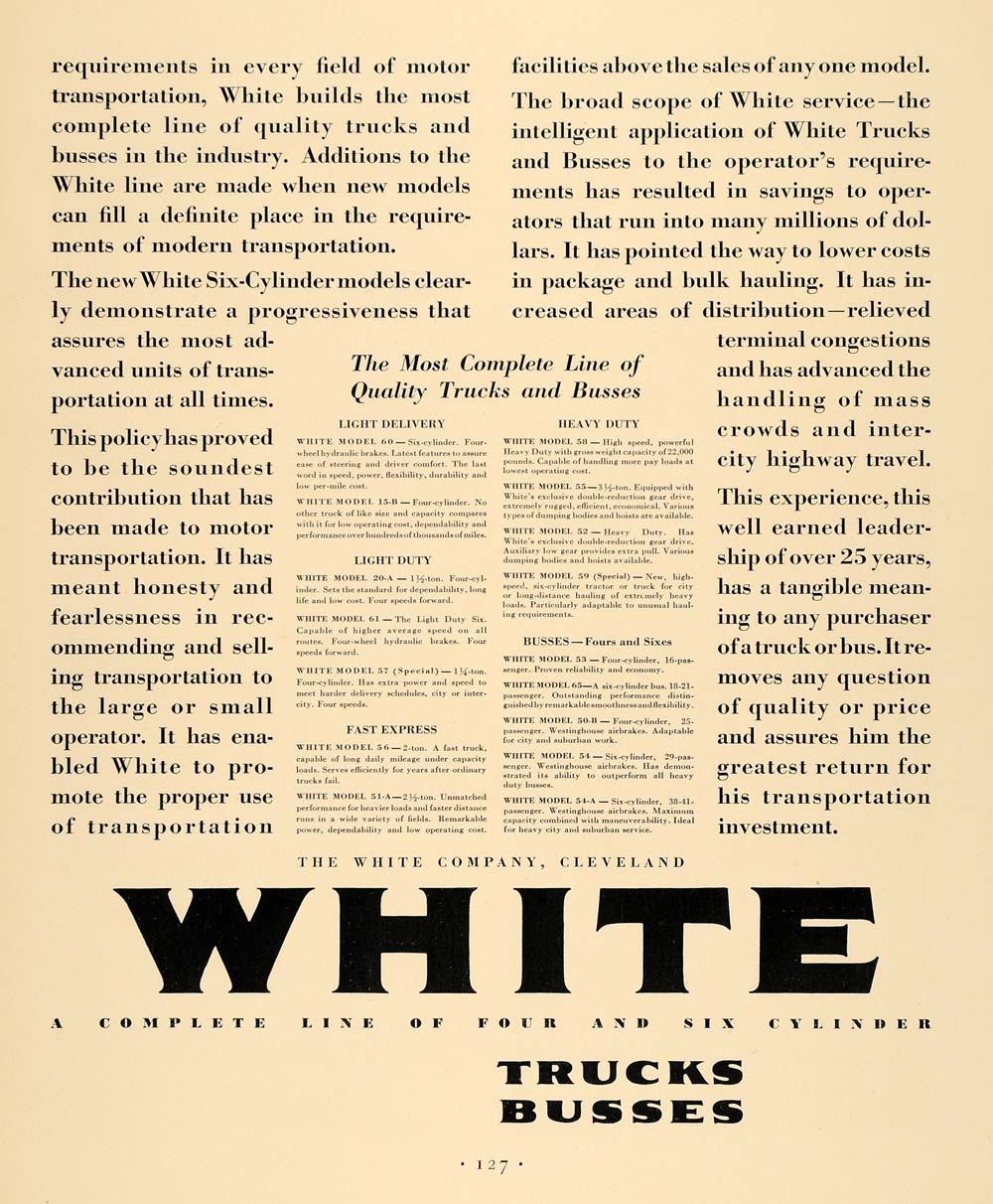 1930 Ad White Truck Delivery Transportation Transit Bus - ORIGINAL F3A