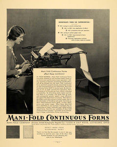 1930 Ad Mani-Fold Continuous Forms Cleveland Ohio - ORIGINAL ADVERTISING F3A