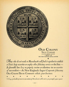 1930 Ad Old Colony Trust Massachusetts New England Bank - ORIGINAL F3A