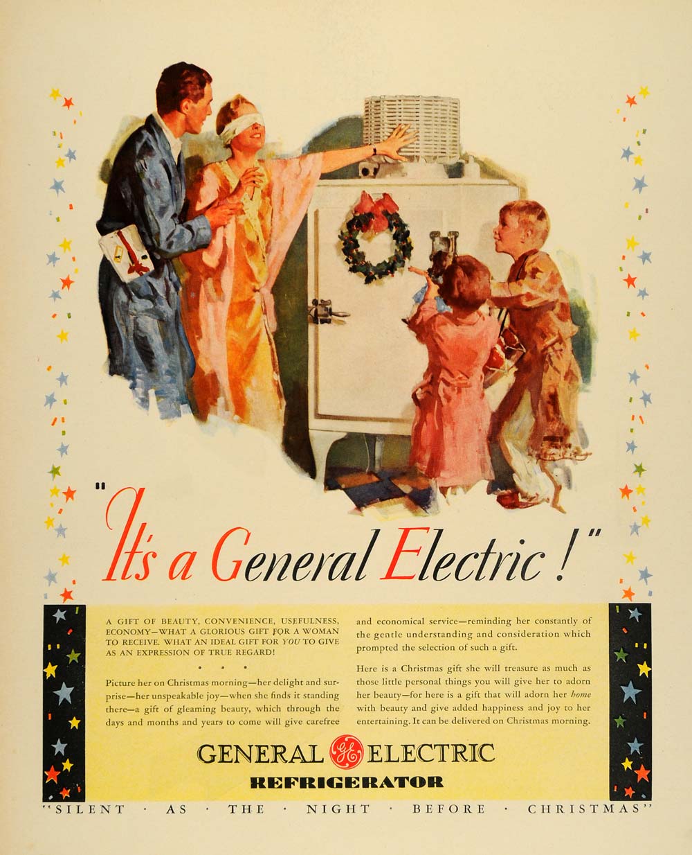 1930 Ad General Electric Refrigerator Family Christmas - ORIGINAL F3A